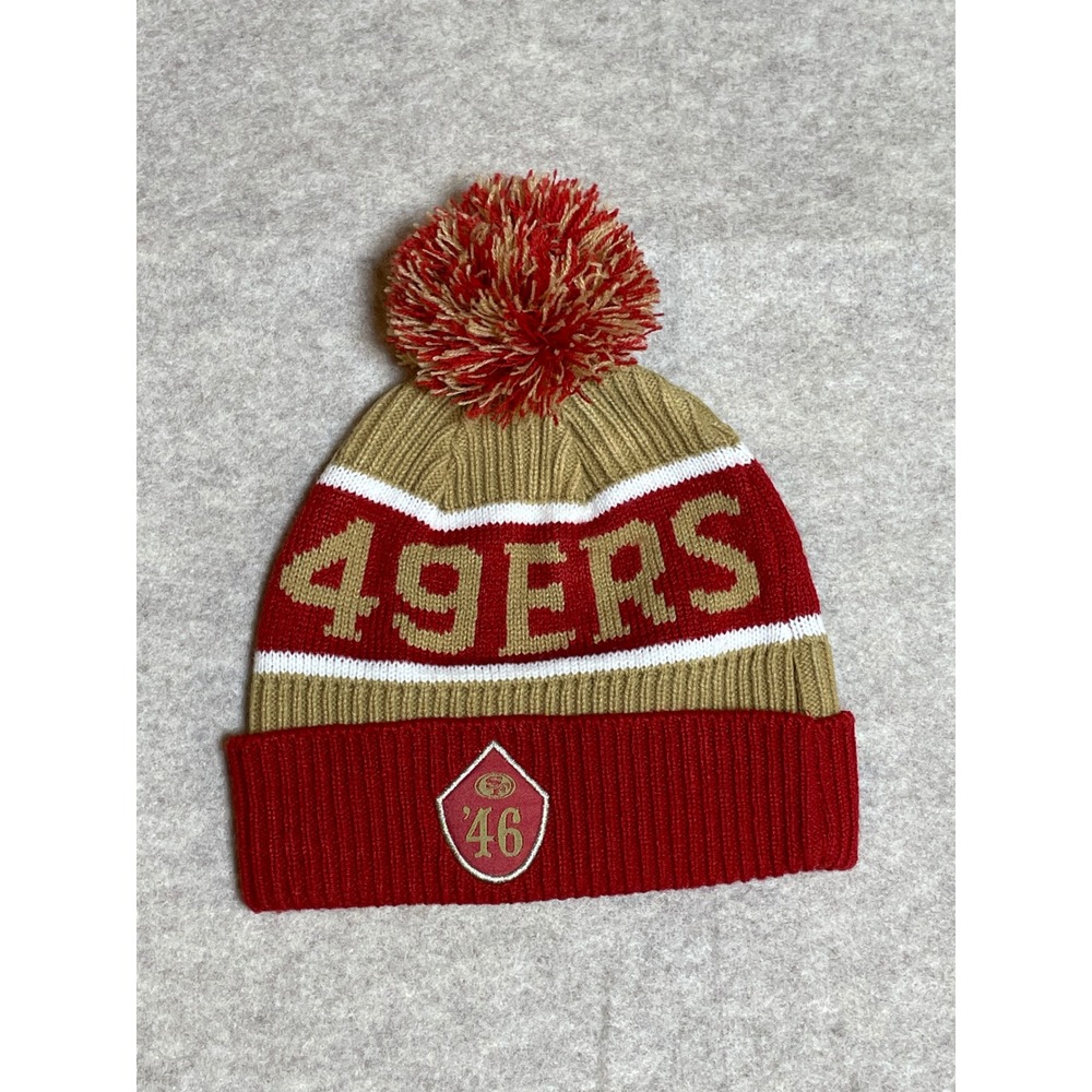 San Francisco 49ers Idegy Knit Pom Beanie Hat Red Gold 1946 Shield Cuffed Winter